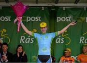 17 May 2015; Ian Richardson, Dublin, UCD, after receiving the One Direct county rider jersey following Stage 1 of the 2015 An Post Rás, Dunboyne - Carlow. Photo by Sportsfile