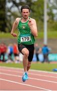 17 May 2015; Niall Flanagan, Cushinstown AC, Co. Meath, in action during the Mens 100m, heat 2. 2015 GloHealth AAI Games. Morton Stadium, Santry. Picture credit: Sam Barnes / SPORTSFILE