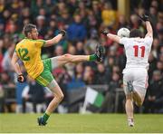 17 May 2015; Christy Toye, Donegal, in action against Mattie Donnelly, Tyrone. Ulster GAA Football Senior Championship, Preliminary Round, Donegal v Tyrone. MacCumhaill Park, Ballybofey, Co. Donegal. Picture credit: Stephen McCarthy / SPORTSFILE