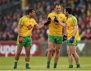 17 May 2015; Donegal players, from left, Frank McGlynn, Michael Murphy and Mark McHugh in conversation during the game. Ulster GAA Football Senior Championship, Preliminary Round, Donegal v Tyrone. MacCumhaill Park, Ballybofey, Co. Donegal. Picture credit: Stephen McCarthy / SPORTSFILE