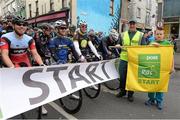 18 May 2015; Jamie, right, and Gavin Condron, from Carlow town post office, at the start of Stage 2 of the 2015 An Post Rás. Carlow - Tipperary. Photo by Sportsfile