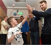 18 May 2015; Liffey Wanderers' Paul Gannon with Christopher Stokes, age 7, during a visit to Temple Street Hospital, Temple Street Hospital, Dublin. Picture credit: Cody Glenn / SPORTSFILE