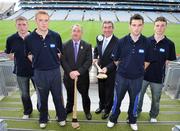 26 June 2008; At the launch of the 2008 ESB All-Ireland Minor Football and Hurling Championships, from left, Eugene Stritch, Roscommon, Noel McGrath, Tipperary, Nickey Brennan, President of the GAA, Padraig McManus, CEO, ESB, Oisin Moynagh, Cavan, and Liam Rushe, Dublin. Croke Park, Dublin. Picture credit: Brendan Moran / SPORTSFILE