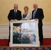 27 June 2008; Dr. Syd Millar, A former IRFU President, former IRB Chairman and former Chairman of the Celtic League, left, and his wife Enid receive a painting from new IRFU President John Lyons during the IRFU Annual Council Meeting. Ballsbridge Court Hotel, Ballsbridge, Dublin. Picture credit: Matt Browne / SPORTSFILE