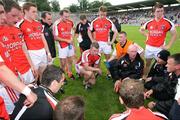 29 June 2008; Armagh Manager Peter McDonnell speaks to his squad after the game. GAA Football Ulster Senior Championship Semi-Final, Down v Armagh, St Tighearnach's Park, Clones, Co. Monaghan. Picture credit: Oliver McVeigh / SPORTSFILE