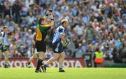 29 June 2008; Referee Padraig Hughes, Armagh, signals a blood substitute as Dublin's Shane Ryan leaves the field with a bloodied nose. GAA Football Leinster Senior Championship Semi-Final, Dublin v Westmeath, Croke Park, Dublin. Picture credit: Ray McManus / SPORTSFILE