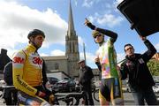 18 May 2015; Jimmy Janssens, left, and Elliott Porter, Team 3M, before Stage 2 of the 2015 An Post Rás. Carlow - Tipperary. Photo by Sportsfile