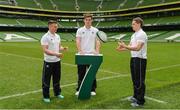 19 May 2015; In attendance at the launch of the Ireland Men's Rugby Sevens Squad are, from left, Matthew D'Arcy, St Mary's and Leinster, Tom Daly, Lansdowne and Leinster, and Cian Aherne, Lansdowne and Leinster. Aviva Stadium, Lansdowne Road, Dublin. Picture credit: Piaras Ó Mídheach / SPORTSFILE