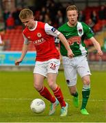 19 May 2015; Jack Bayly, St. Patrick's Athletic, in action against Kevin O'Connor, Cork City. EA Sports Cup Quarter-Final, Cork City v St. Patrick's Athletic, Turners Cross, Cork. Picture credit: David Maher / SPORTSFILE