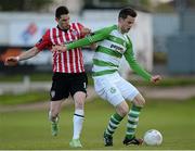19 May 2015; David O'Connor, Shamrock Rovers, in action against Cillian Morrison, Derry City. EA Sports Cup Quarter-Final, Derry City v Shamrock Rovers, The Brandywell, Derry. Picture credit: Oliver McVeigh / SPORTSFILE