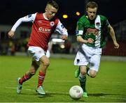 19 May 2015; Darragh Markey, St. Patrick's Athletic, in action against Kevin O'Connor, Cork City. EA Sports Cup Quarter-Final, Cork City v St. Patrick's Athletic, Turners Cross, Cork. Picture credit: David Maher / SPORTSFILE