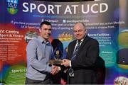 19 May 2015; Gareth Toolan, club captain of the UCD Sub Aqua Club, receives the Varsity Club of the Year Award, on behalf of his club, from Prof. Andrew Deeks, President, University College Dublin, at the Bank of Ireland UCD Athletic Union Council Sports Awards 2014/15. UCD, Belfield, Dublin. Picture credit: Brendan Moran / SPORTSFILE