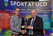 19 May 2015; Alan Dunne, UCD Cycling Club, receives the Elite Club of the Year Award, on behalf of his club, from Prof. Andrew Deeks, President, University College Dublin, at the Bank of Ireland UCD Athletic Union Council Sports Awards 2014/15. UCD, Belfield, Dublin. Picture credit: Brendan Moran / SPORTSFILE