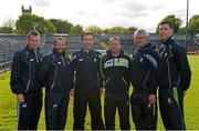 19 May 2015; The Clare management and backroom team, from left to right, Kelvin Harold, Seoirse Bulfin, Louis Mulqueen, Davy Fitzgerald, Michael Browne, and Fergal Lynch. Clare Hurling Squad Portraits 2015, Cusack Park, Ennis, Co. Clare. Picture credit: Diarmuid Greene / SPORTSFILE