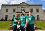 20 May 2015; In attendance at the launch of the new Canterbury IRFU Rugby World Cup Training Wear Range are Ireland's Sean O'Brien, centre, Ian Madigan, left, and Luke Fitzgerald. Canterbury, the official kit supplier to the Irish Rugby Football Union, today unveiled the official range of training wear that will be worn by the Irish rugby team throughout the 2015 Rugby World Cup and beyond. Available from www.Canterbury.com, shop.irishrugby.ie and in stores nationwide, Canterbury’s new training product gives the fans a first glimpse of Ireland’s official RWC performance range. Radisson Blu Hotel, Stillorgan, Dublin. Picture credit: Ramsey Cardy / SPORTSFILE