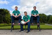 20 May 2015; In attendance at the launch of the new Canterbury IRFU Rugby World Cup Training Wear Range are Ireland's Ian Madigan, centre, Sean O'Brien, left, and Luke Fitzgerald. Canterbury, the official kit supplier to the Irish Rugby Football Union, today unveiled the official range of training wear that will be worn by the Irish rugby team throughout the 2015 Rugby World Cup and beyond. Available from www.Canterbury.com, shop.irishrugby.ie and in stores nationwide, Canterbury’s new training product gives the fans a first glimpse of Ireland’s official RWC performance range. Radisson Blu Hotel, Stillorgan, Dublin. Picture credit: Ramsey Cardy / SPORTSFILE