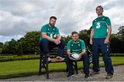 20 May 2015; In attendance at the launch of the new Canterbury IRFU Rugby World Cup Training Wear Range are Ireland's Ian Madigan, centre, Sean O'Brien, left, and Luke Fitzgerald. Canterbury, the official kit supplier to the Irish Rugby Football Union, today unveiled the official range of training wear that will be worn by the Irish rugby team throughout the 2015 Rugby World Cup and beyond. Available from www.Canterbury.com, shop.irishrugby.ie and in stores nationwide, Canterbury’s new training product gives the fans a first glimpse of Ireland’s official RWC performance range. Radisson Blu Hotel, Stillorgan, Dublin. Picture credit: Ramsey Cardy / SPORTSFILE