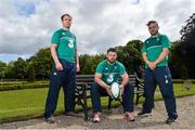 20 May 2015; In attendance at the launch of the new Canterbury IRFU Rugby World Cup Training Wear Range are Ireland's Luke Fitzgerald, left, Sean O'Brien, centre, and Ian Madigan. Canterbury, the official kit supplier to the Irish Rugby Football Union, today unveiled the official range of training wear that will be worn by the Irish rugby team throughout the 2015 Rugby World Cup and beyond. Available from www.Canterbury.com, shop.irishrugby.ie and in stores nationwide, Canterbury’s new training product gives the fans a first glimpse of Ireland’s official RWC performance range. Radisson Blu Hotel, Stillorgan, Dublin. Picture credit: Ramsey Cardy / SPORTSFILE