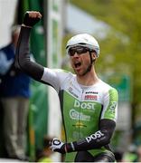 20 May 2015; Aidis Kruopis, An Post Chain Reaction, celebrates after winning Stage 4 of the 2015 An Post Rás. Bearna - Newport. Photo by Sportsfile