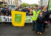 21 May 2015; Pictured at the start of the race, from left, are postman Liam, Kevin and Maire Chambers before Stage 5 of the 2015 An Post Rás. Newport - Ballina. Photo by Sportsfile