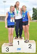 28 June 2008; Winner of the Girls Pole Vault Lucey Dugan, Belfast Royal Academy, Antrim, with second place Nikita Savage, Pobal Scoil na Trionoide Youghal, Co. Cork, and third place Lisa Houlihan, St. Augustine's, Waterford, at the KitKat Tailteann inter provincial track & field final. Morton Stadium, Santry, Dublin. Picture credit: Stephen McCarthy / SPORTSFILE