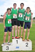 28 June 2008; The victorious Boys 4x400m Relay team, from left, Joseph Dowling, Feilibh Duffy, Sean Lacey and Turloch Grant O’Carolan at the KitKat Tailteann inter provincial track & field final. Morton Stadium, Santry, Dublin. Picture credit: Stephen McCarthy / SPORTSFILE