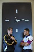 30 June 2008; Kilkenny's Jackie Tyrrell, left, and Wexford's Keith Rossiter in conversation before a press conference ahead of the GAA Hurling Leinster Senior Final on Sunday next. Talbot Hotel, Carlow. Picture credit: Brendan Moran / SPORTSFILE