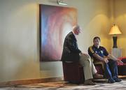 30 June 2008; Kilkenny manager Brian Cody, left, and Wexford manager John Meyler in conversation before a press conference ahead of the GAA Hurling Leinster Senior Final on Sunday next. Talbot Hotel, Carlow. Picture credit: Brendan Moran / SPORTSFILE
