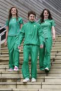 30 June 2008; Irish Modern Pentathlon team members, Naomi Mullins, 16, left, Joey Ward, 15 and Maeve Brassil, 15, right, after their swimming training session at the National Aquatic Centre ahead of this weekend's Modern Pentathlon Youth European Championships which takes place between the 2nd and 7th of July in Dublin. The event will be held in DCU and the National Aquatic Centre. For more information see www.mpaireland.com. Picture credit: Melanie Downes / SPORTSFILE