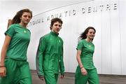 30 June 2008; Irish Modern Pentathlon team members, Naomi Mullins, 16, left, Joey Ward, 15 and Maeve Brassil, 16, right, after their swimming training session at the National Aquatic Centre ahead of this weekend's Modern Pentathlon Youth European Championships which takes place between the 2nd and 7th of July in Dublin. The event will be held in DCU and the National Aquatic Centre. For more information see www.mpaireland.com. Picture credit: Melanie Downes / SPORTSFILE