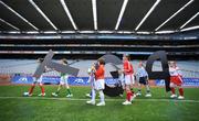 30 June 2008; Children representing various counties carry out TG4 branding on to the field at the TG4 All-Ireland Ladies Football Championship Launch. Croke Park, Dublin. Photo by Sportsfile