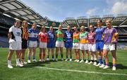 30 June 2008; Players representing Leinster counties involved in the TG4 All-Ireland Ladies Football Championship, from left, Simone Gilabert, Kildare, Andrea Nash, Kilkenny, Bernie Deegan, Laois, Grace Lynch, Louth, Emer Miley, Wicklow, Irene Munnelly, Meath, Alison Smith, Longford, Aine Kinsella, Carlow, Patricia Stapleton, Offaly, Vicki McEnery, representing Westmeath, Michelle McElvanely, Longford, and Margaret Kelly, Wexford, at the TG4 All-Ireland Ladies Football Championship Launch. Croke Park, Dublin. Picture credit: Stephen McCarthy / SPORTSFILE