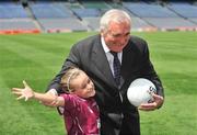 30 June 2008; Berite Ahern T.D. with Chloe Byrne, age 10, representing Galway, from St. Eithne's Girls National School, Edenmore, Raheny, Dublin, at the TG4 All-Ireland Ladies Football Championship Launch. Croke Park, Dublin. Picture credit: Stephen McCarthy / SPORTSFILE