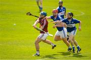 24 May 2015; Derek McNicholas, Westmeath, in action against Matthew Whelan, centre, and Dwane Palmer, Laois. Leinster GAA Hurling Senior Championship Qualifier Group, Round 3, Laois v Westmeath. O'Moore Park, Portlaoise, Co. Laois. Picture credit: Brendan Moran / SPORTSFILE