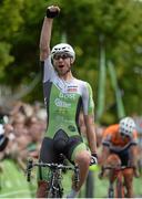 24 May 2015; Aidis Kruopis, An Post Chain Reaction, celebrates crossing the line to win Stage 8 of the 2015 An Post Rás. Drogheda - Skerries. Photo by Sportsfile