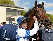 24 May 2015; Jockey James Doyle celebrates with his mount Al Kazeem after winning the Tattersalls Gold Cup. Curragh Racecourse, The Curragh, Co. Kildare. Picture credit: Cody Glenn / SPORTSFILE