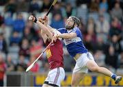 24 May 2015; Niall Dowdall, Westmeath, in action against Cahir Healy, Laois. Leinster GAA Hurling Senior Championship Qualifier Group, Round 3, Laois v Westmeath. O'Moore Park, Portlaoise, Co. Laois. Picture credit: Brendan Moran / SPORTSFILE