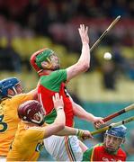 24 May 2015; Edward Byrne and Seamus Murphy, Carlow, in action against John Dillon and Ryan McCambridge, Antrim. Leinster GAA Hurling Senior Championship Qualifier Group, Round 3, Carlow v Antrim. Dr Cullen Park, Carlow. Picture credit: Matt Browne / SPORTSFILE