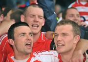 6 July 2008; Cork players, from left, Alan Quirke, Pearse O'Neill and Alan O'Connor sing &quot;Banks of the Lee&quot; after victory over Kerry. GAA Football Munster Senior Championship Final, Kerry v Cork, Pairc Ui Chaoimh, Cork. Picture credit: Brendan Moran / SPORTSFILE