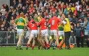 6 July 2008; Kerry players, from left, Seamus Scanlon, Eoin Brosnan and Darragh O'Se tussle with Cork players, Graham Canty, 3, Brian O'Regan, 5, and Pearse O'Neill while Kerry Physical Trainer John Sugrue tries to seperate them. GAA Football Munster Senior Championship Final, Kerry v Cork, Pairc Ui Chaoimh, Cork. Picture credit: Stephen McCarthy / SPORTSFILE
