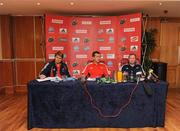 8 July 2008; Munster Rugby CEO Garrett Fitzgerald speaking at a press conference with newly appointed Munster Rugby coach Tony McGahan, right, and Shaun Payne, Team Manager, left. Munster Rugby Press Conference, Maryborough House Hotel, Cork. Picture credit: Stephen McCarthy / SPORTSFILE