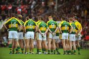 6 July 2008; The Kerry players stand for the National Anthem before the game. GAA Football Munster Senior Championship Final, Kerry v Cork, Pairc Ui Chaoimh, Cork. Picture credit: Stephen McCarthy / SPORTSFILE