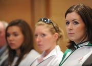 10 July 2008; Irish olympians, from right, Siobhan Byrne, Fencing, Emma Davis, Triathlon, and Aisling Cooney, Swimming, at the announcement of the Irish Olympic team for the forthcoming Summer Olympic Games in Beijing. Conrad Hotel, Dublin. Picture credit: Brendan Moran / SPORTSFILE