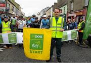 22 May 2015; Postman Richard Miles, from Ballina, Co. Mayo, before the start of Stage 6 of the 2015 An Post Rás. Ballina - Ballinamore. Photo by Sportsfile