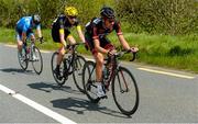 22 May 2015; Eventual stage winner Ian Bibby, right, NFTO, being followed by Edward Laverack, JLT Condor, and Damien Shaw, left, LOUTH Team Asea, during Stage 6 of the 2015 An Post Rás. Ballina - Ballinamore. Photo by Sportsfile