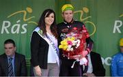 22 May 2015; Stage winner Ian Bibby, NFTO NPC, with Miss An Post Sinead Flynn following Stage 6 of the 2015 An Post Rás. Ballina - Ballinamore. Photo by Sportsfile