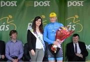 22 May 2015; 2nd across the line Damien Shaw, Team Asea, with Miss An Post Sinead Flynn following Stage 6 of the 2015 An Post Rás. Ballina - Ballinamore. Photo by Sportsfile