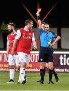 22 May 2015; Referee Neil Doyle shows a red card to St Patrick's Athletic's Kenny Browne, centre. SSE Airtricity League Premier Division, St Patrick's Athletic v Dundalk, Richmond Park, Dublin. Picture credit: David Maher / SPORTSFILE
