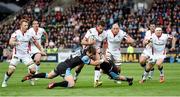 22 May 2015; Ulster's Jared Payne tries to break through the Glasgow Warriors defence. Guinness PRO12 Play-Off, Glasgow Warriors v Ulster, Scotstoun Stadium, Glasgow, Scotland. Picture credit: Craig Williamson / SPORTSFILE