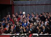 22 May 2015; Dundalk supporters enjoy themselves by refusing to throw back the match ball during the game. SSE Airtricity League Premier Division, St Patrick's Athletic v Dundalk, Richmond Park, Dublin. Picture credit: David Maher / SPORTSFILE
